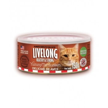 LIVELONG GATO DELICIAS DE AVES LATA 150 GR