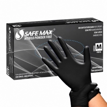 LUVA DE PROC NITRILO M PRETA SAFEMAX